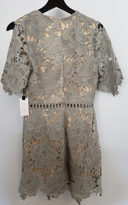 ASTR The Label Sage Grey Floral Lace Mini Dress M
