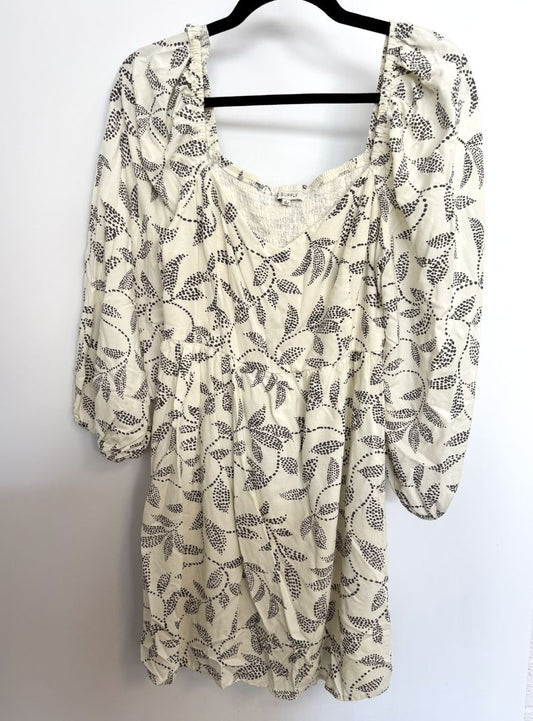 Black and Cream Z Supply Z SUPPLY, Cream/Black Leaf Print Smocked Peasant Mini Dress, Size L, L