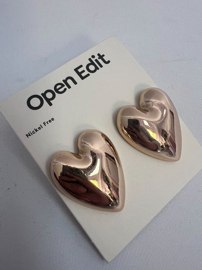 gold Open Edit heart shaped earrings, NA