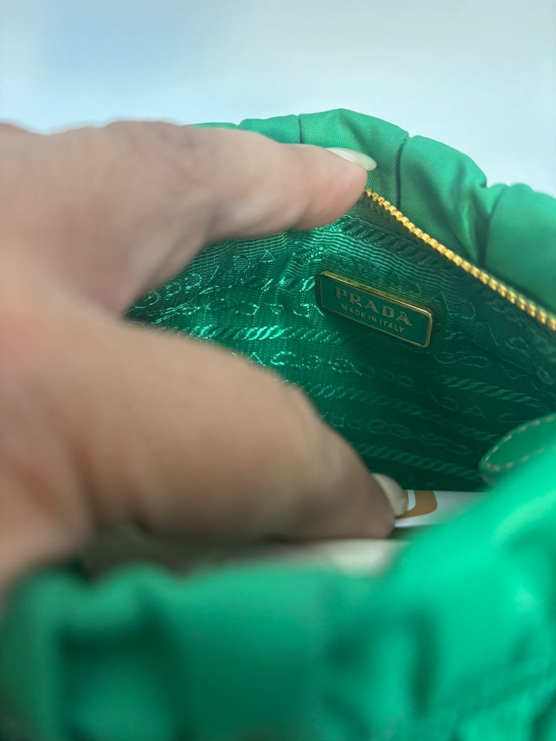 green Prada Tessuto Nylon mini shoulder bag, Length: 9 in Height: 5.5 in Depth: 2.5 in Strap Drop: 7 in (shoulder)