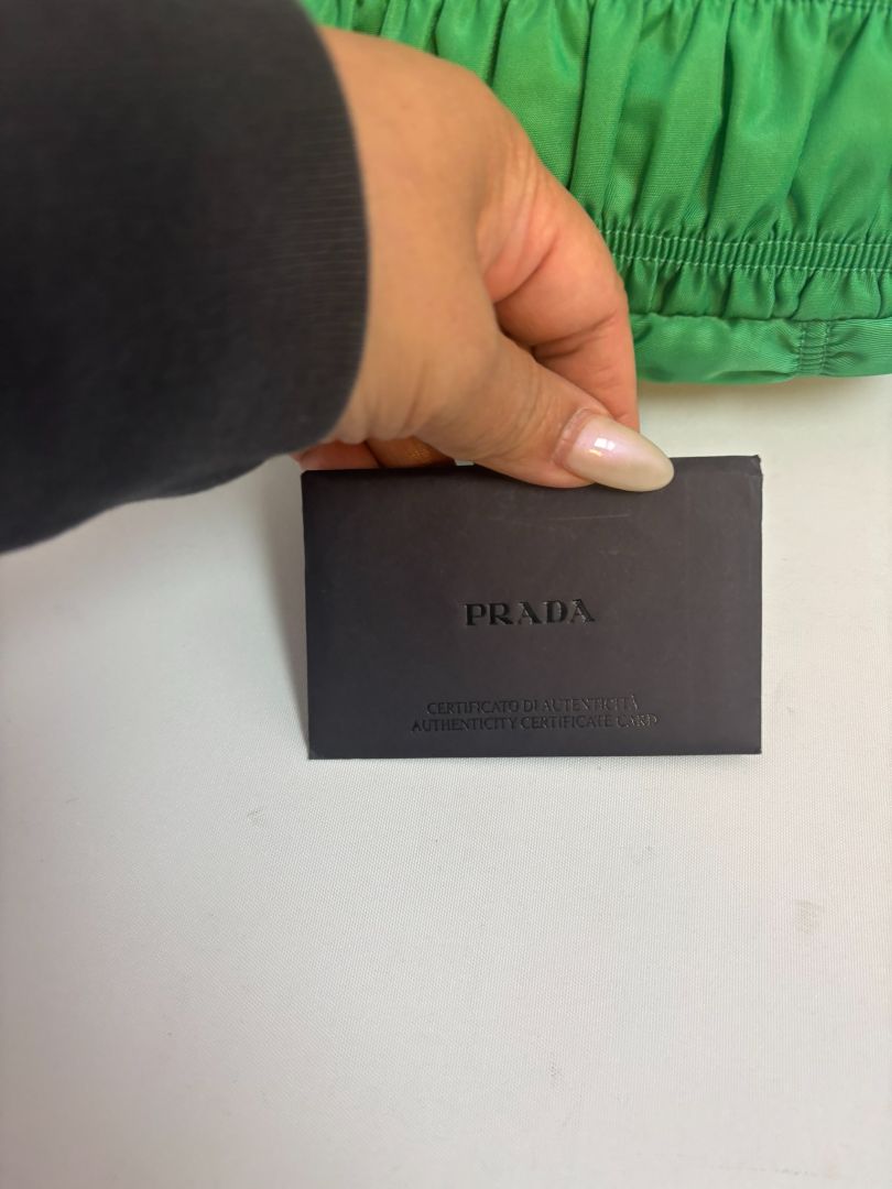 green Prada Tessuto Nylon mini shoulder bag, Length: 9 in Height: 5.5 in Depth: 2.5 in Strap Drop: 7 in (shoulder)