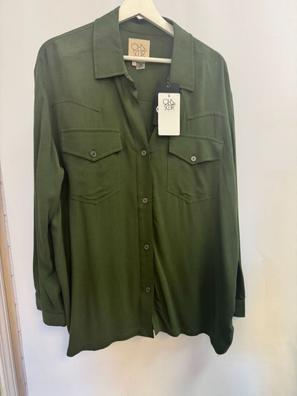 Forest Night Chasor Penmar blouse, L Length (shoulder to hem): 28 in Bust (flat): 21.5 in Sleeve Length: 24 in Shoulder Width: 16.5 in Fit: Relaxed, straight cut with a slight drape