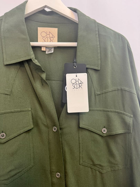 Forest Night Chasor Penmar blouse, L Length (shoulder to hem): 28 in Bust (flat): 21.5 in Sleeve Length: 24 in Shoulder Width: 16.5 in Fit: Relaxed, straight cut with a slight drape