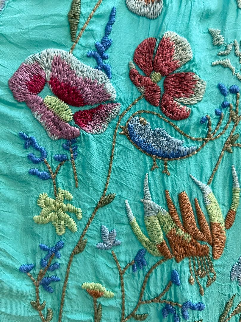 teal Johnny Was floral blouse, L