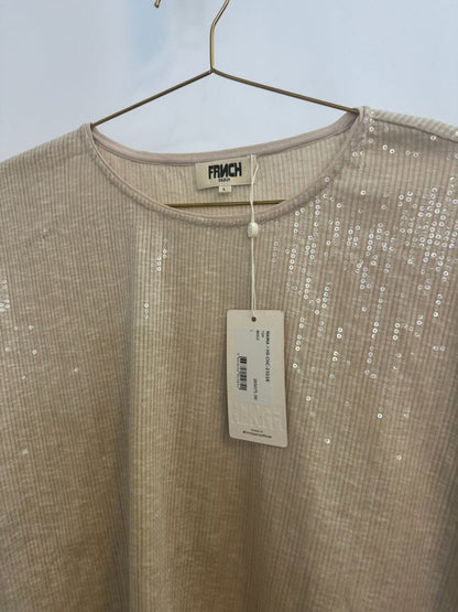 CHAMPAGNE FRNCH Paris Women's plus size contemporary, Length: Approx. 21 in Bust: Approx. 22 in (pit to pit) Sleeve Length: 11 in (from neckline)