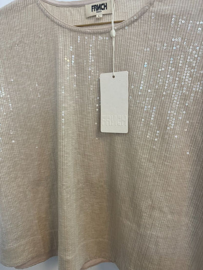 CHAMPAGNE FRNCH Paris Women's plus size contemporary, Length: Approx. 21 in Bust: Approx. 22 in (pit to pit) Sleeve Length: 11 in (from neckline)