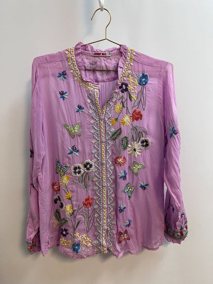 purple multi Johnny Was floral blouse, L