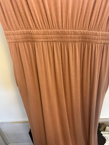 Mauve breathe again bamboo blend midi dress, XLDimensions (Flat Lay Estimate) • Bust: 21 in (approx. 42 in around) • Waist (Elastic): 13–18 in stretched (approx. 26–36 in around) • Length (shoulder to hem): Approx. 52 in