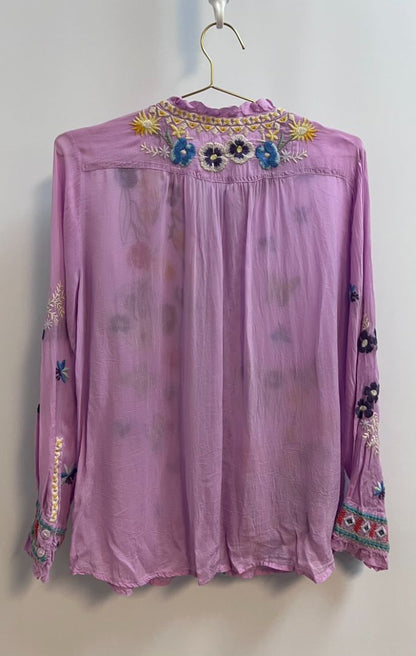 purple multi Johnny Was floral blouse, L