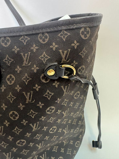 brown Louis Vuitton Mini Lin Monogram Tote – Rare Discontinued Style (Cabas Sac), Height: 13 in Depth: 6.5 in Handle Drop: 8.5 in (Note: These measurements align with the Mini Lin or Idylle Cabas tote sizing.)