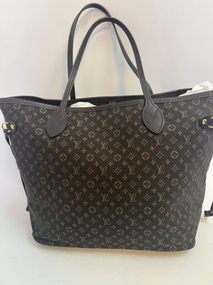 brown Louis Vuitton Mini Lin Monogram Tote – Rare Discontinued Style (Cabas Sac), Height: 13 in Depth: 6.5 in Handle Drop: 8.5 in (Note: These measurements align with the Mini Lin or Idylle Cabas tote sizing.)