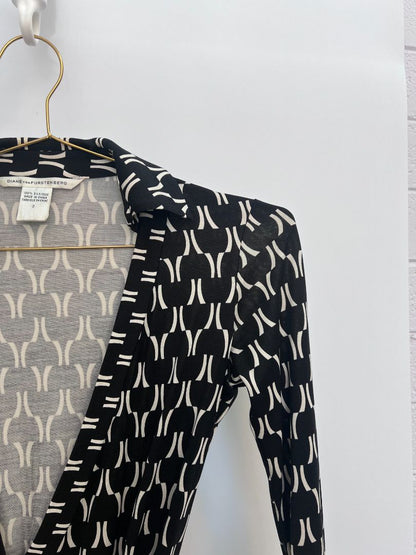 black multi Diane von Furstenberg wrap dress, 0