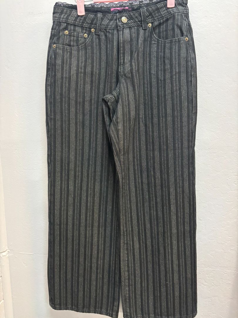 black & grey Edikted wide legged pants with lace, S