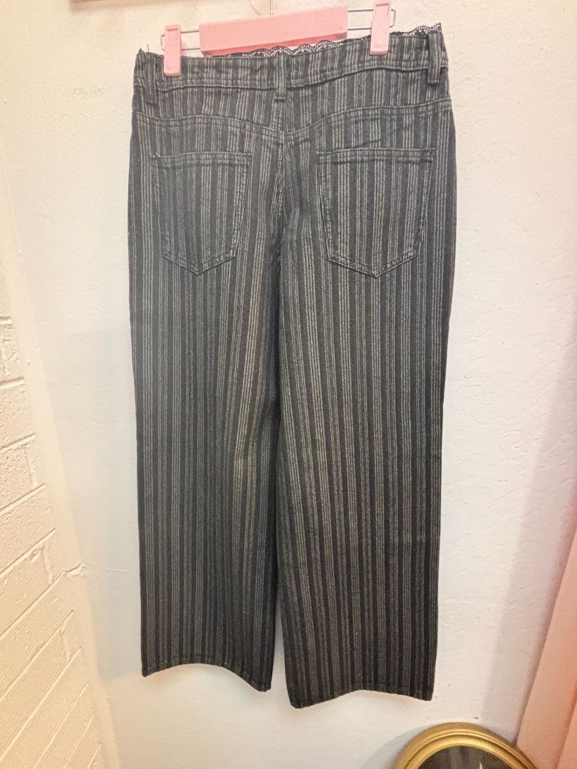 black & grey Edikted wide legged pants with lace, S