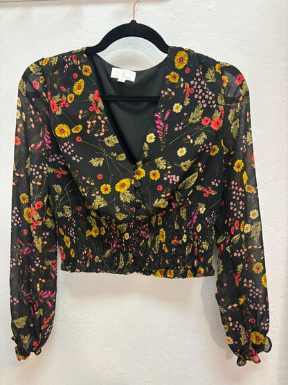 black multi Lost + Wander buttoned top, XS