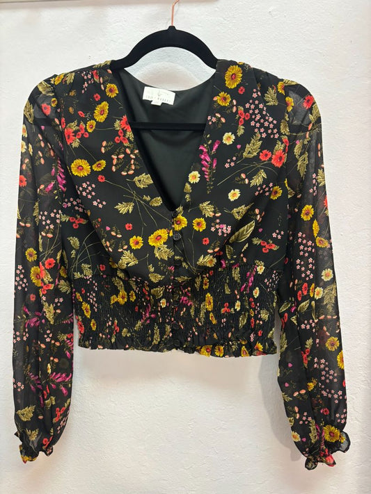 black multi Lost + Wander buttoned top, XS