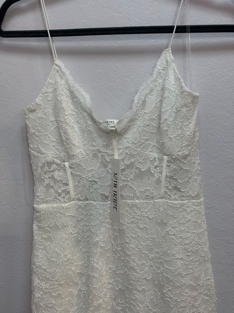 white 12th Tribe glittery laced mermaid dress, S