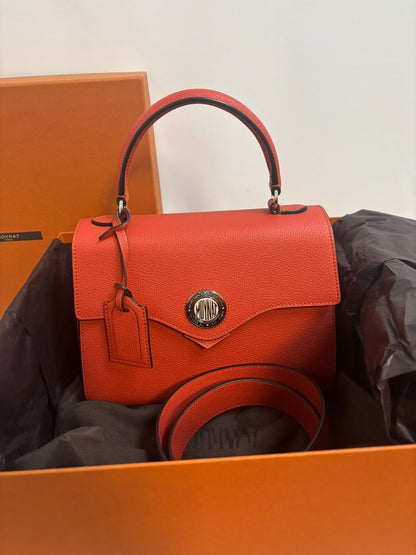 flame orange taurillon leather Moynat Voyage PM bag with straps, PM