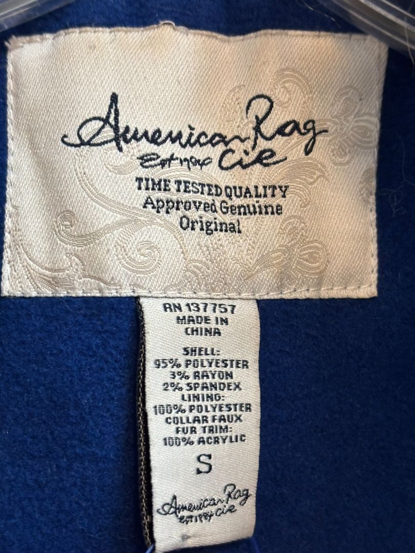 blue American Rag winter jacket w/ faux fur, S