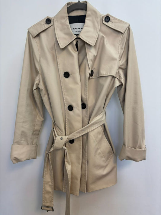 light tan Coach belted khaki trench, S/M