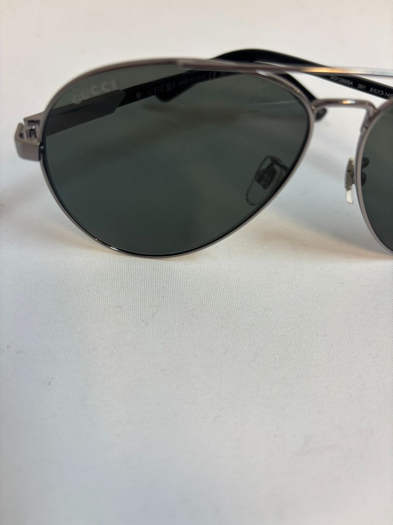 Gucci Silver and Green Aviator Sunglasses