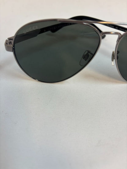 Gucci Silver and Green Aviator Sunglasses