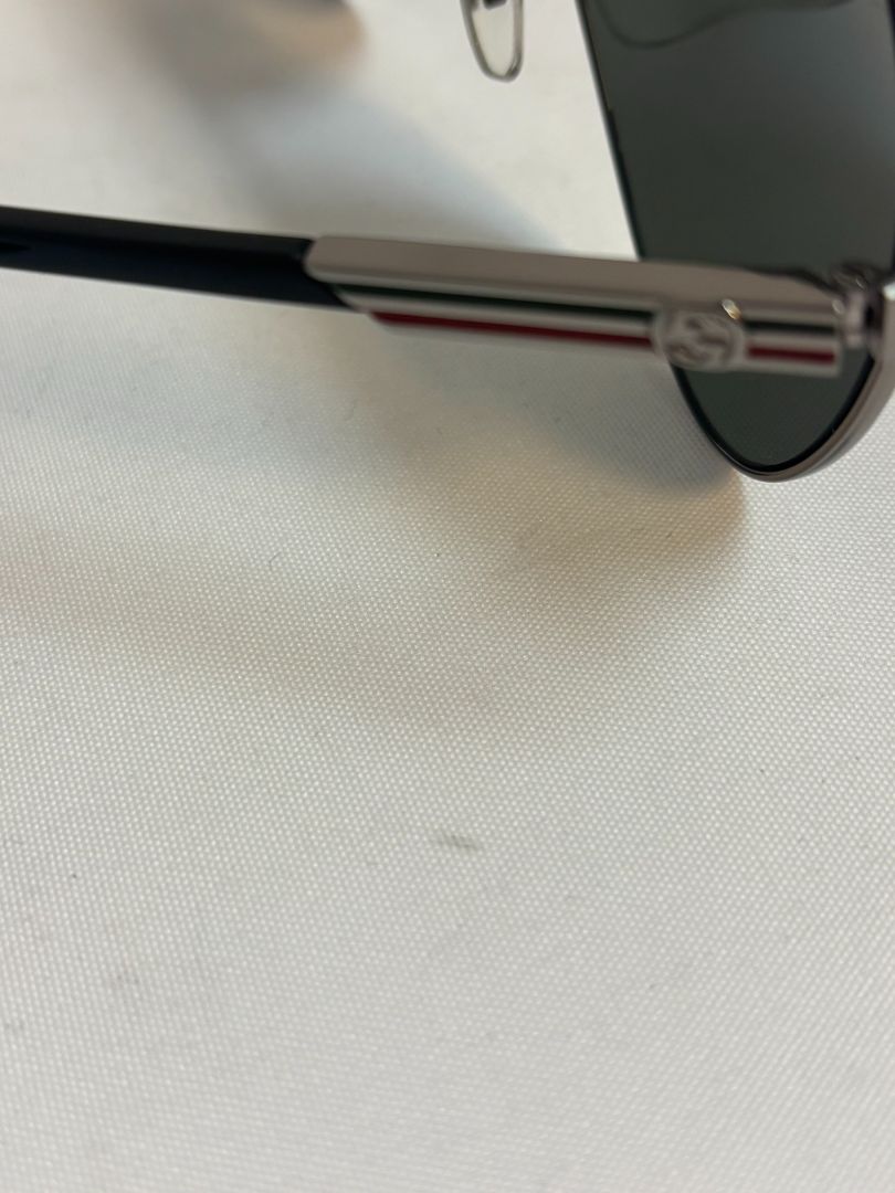 Gucci Silver and Green Aviator Sunglasses