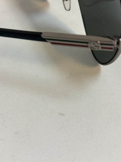 Gucci Silver and Green Aviator Sunglasses