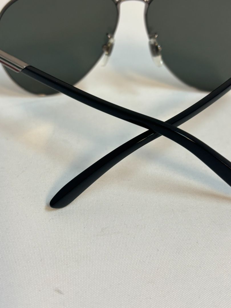 Gucci Silver and Green Aviator Sunglasses