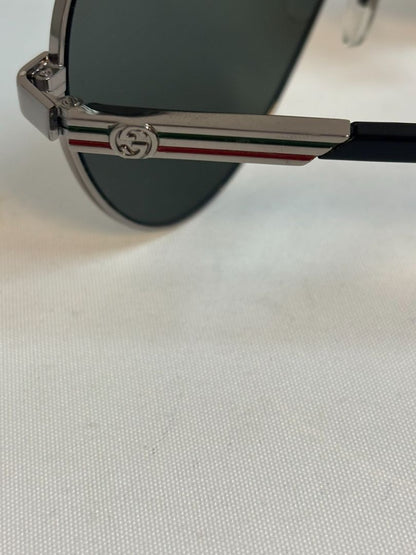 Gucci Silver and Green Aviator Sunglasses