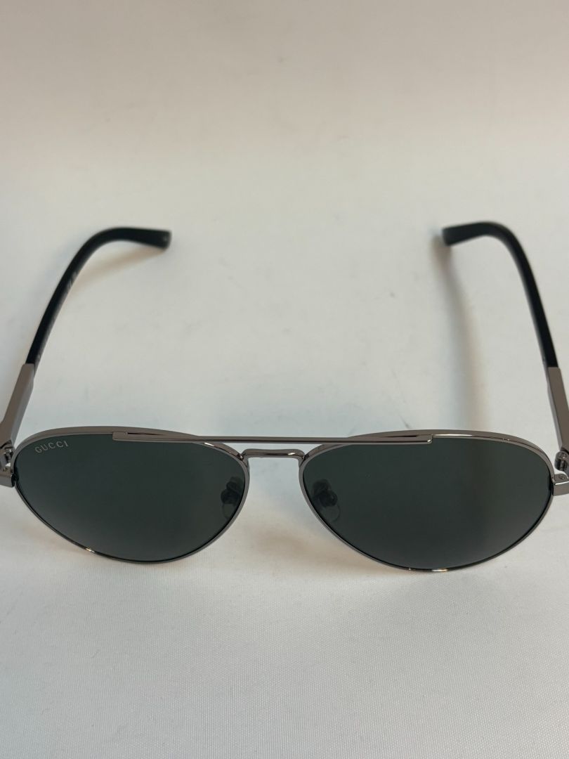 Gucci Silver and Green Aviator Sunglasses