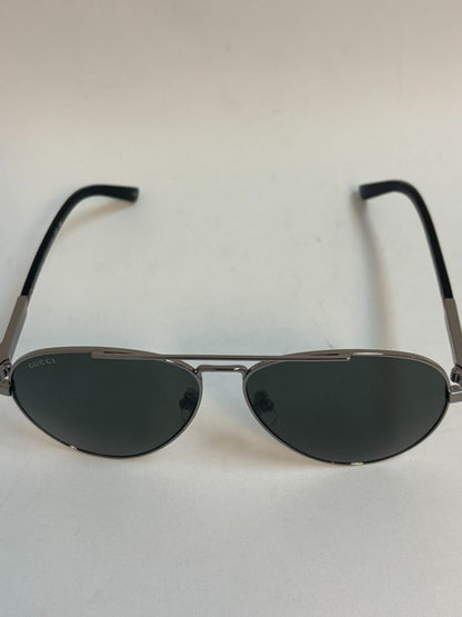 Gucci Silver and Green Aviator Sunglasses