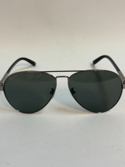 Gucci Silver and Green Aviator Sunglasses