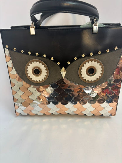 black Kate Spade mixed metal owl bag, Width: 11.5 in Height: 9.5 in Depth: 4.5 in Handle Drop: 5 in