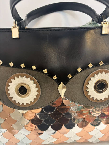 black Kate Spade mixed metal owl bag, Width: 11.5 in Height: 9.5 in Depth: 4.5 in Handle Drop: 5 in