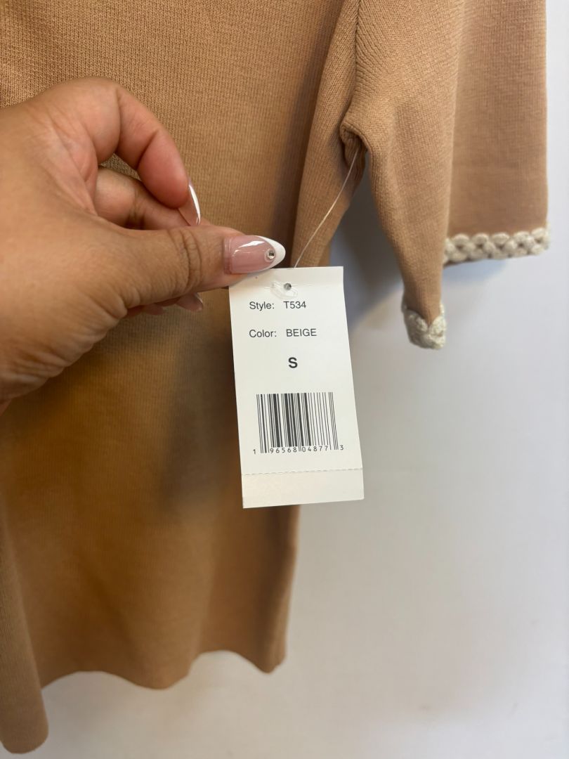 camel Alexia Admor Pearl Button Knit Polo Top, S