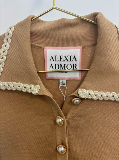 camel Alexia Admor Pearl Button Knit Polo Top, S