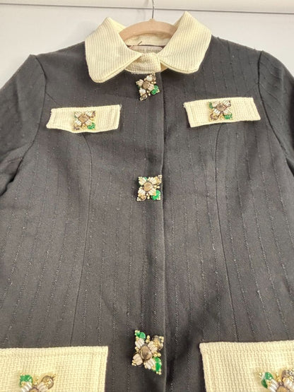 black Sierra Darien buttoned dress with contrasting collar and pockets, S/M