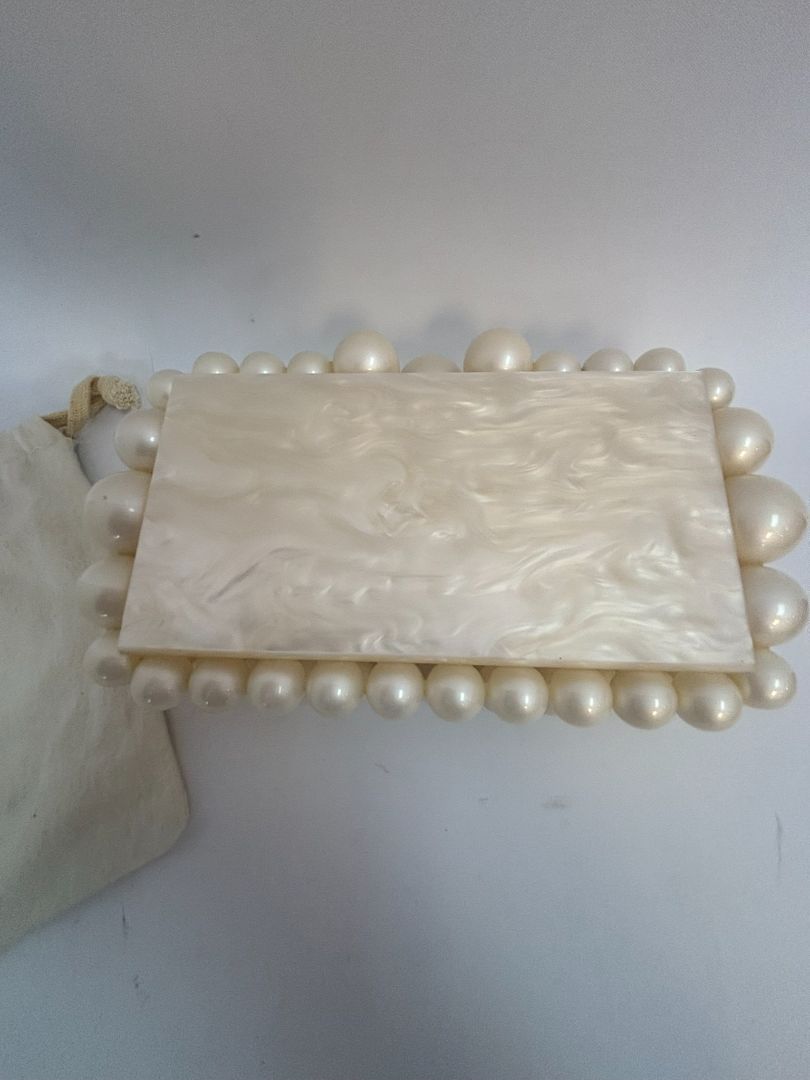 pearl Cult Gaia EOS pearl acrylic clutch, Width: 7.5 inches Height: 5 inches Depth: 2 inches