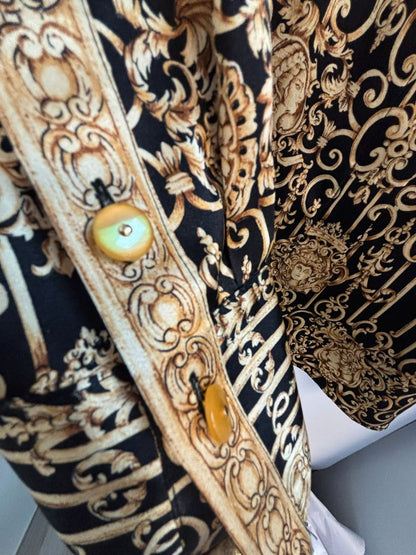 black and gold Starington by Neiman Marcus medusa print silk shirt, S