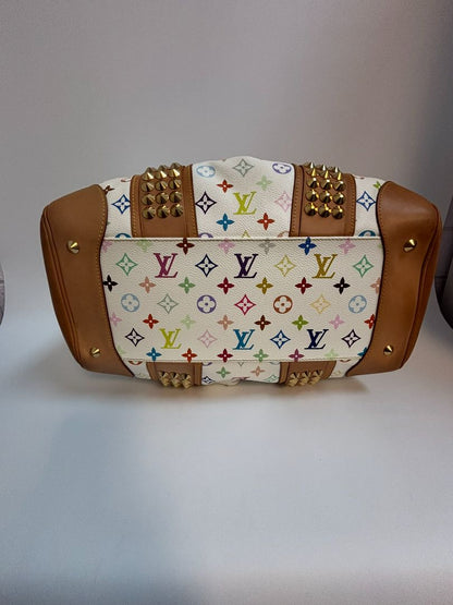 white multicolor Louis Vuitton x Takashi Murakami COURTNEY BAG GM, 11.5 x 16 w x 8 depth