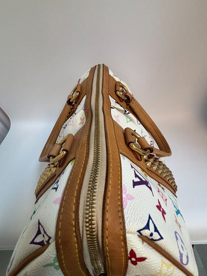 white multicolor Louis Vuitton x Takashi Murakami COURTNEY BAG GM, 11.5 x 16 w x 8 depth