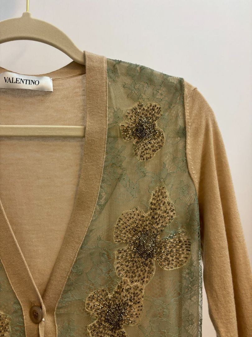 beige multi Valentino silk embroided buttoned cardigan, S