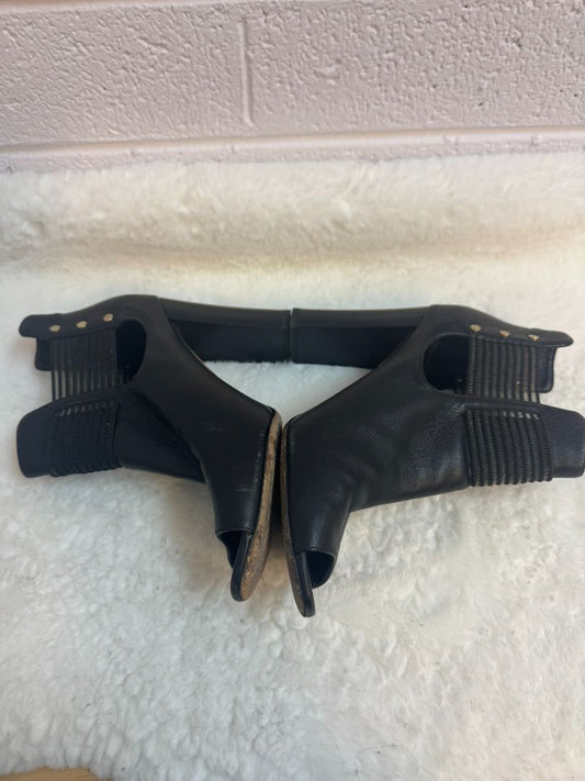 black Jimmy Choo boots, 40 EU /Heel Height: 3.5–4 inches Shaft Height: ~4.5 inches Toe: Almond peep-toe Width: Standard