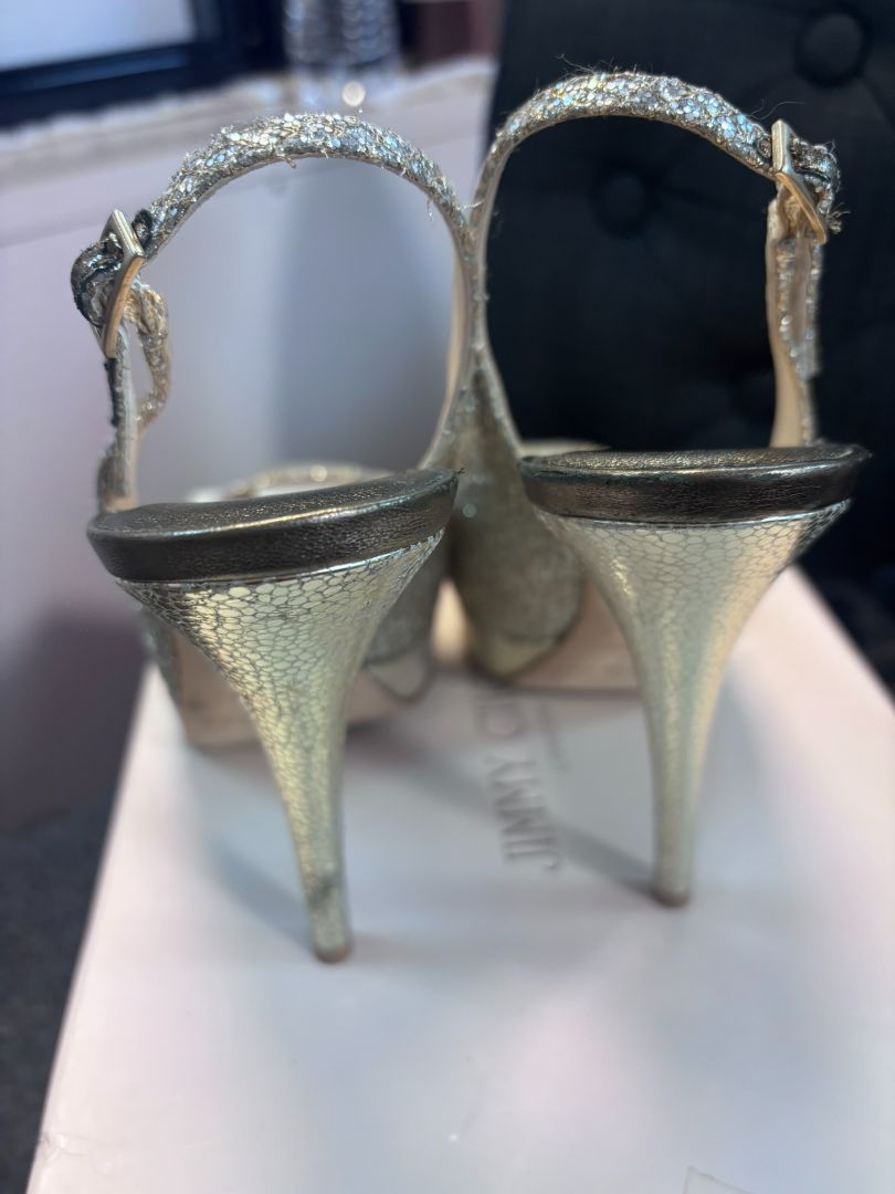 silver Jimmy Choo sling backs, 36
