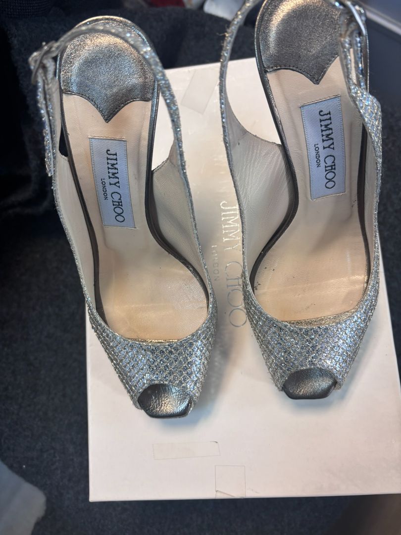 silver Jimmy Choo sling backs, 36