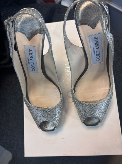 silver Jimmy Choo sling backs, 36