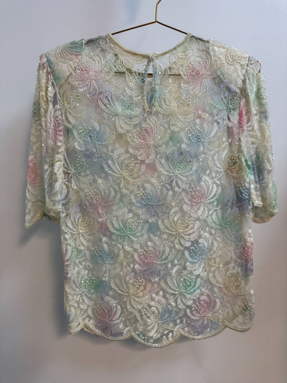 white multi NA beaded top, one size