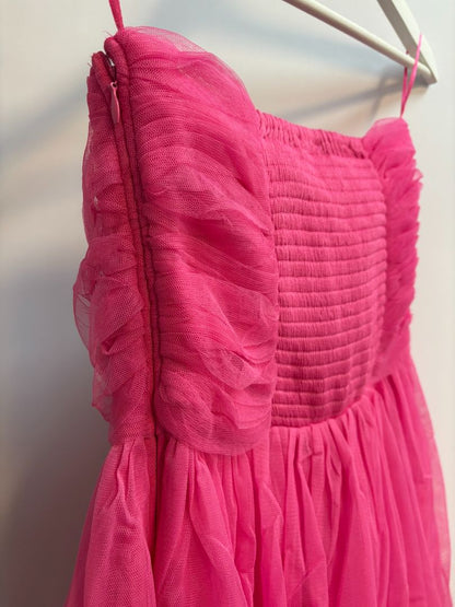 Hot Pink Luxxel Tulle Evening Dress, 2s, 2m,2l