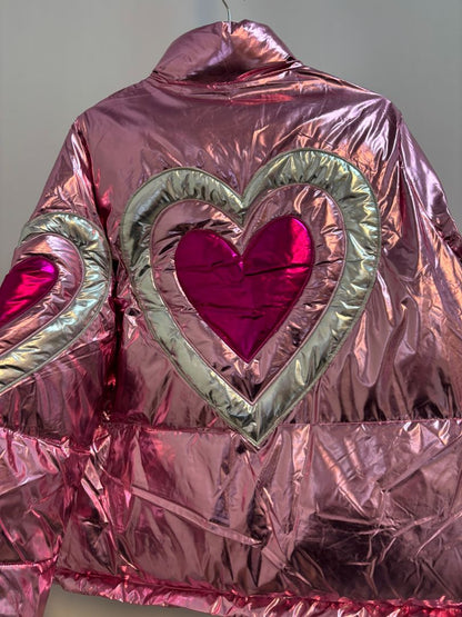 pink and silver Fantastic Fawn puffer jackets, 2s, 2m, 2l